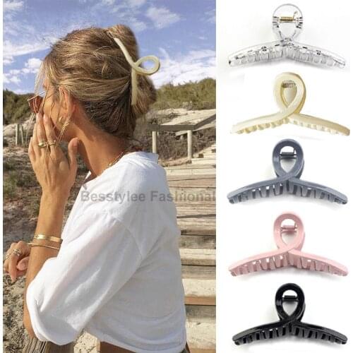 Woman Acrylic Hair Claw Solid Color Hair Clip Barrettes Simple Geometric Cross Hairpins Girls Hairgrip Headwear Hair Accessories