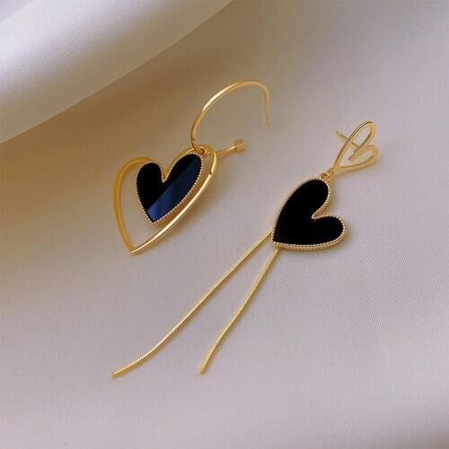 2021 New Fashion Asymmetric Metal Heart Women Earrings Contracted Long Tassels Fresh Senior Drop Earrings