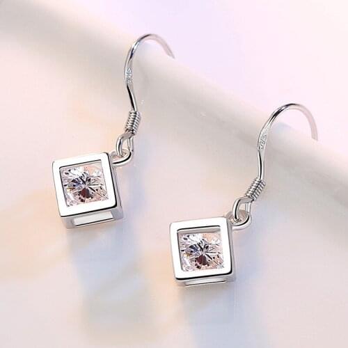 Silver Plated Female Earrings Jewelry New Retro Simple Hollow Square Flash Zircon Earrings Wedding Engagement Accessories