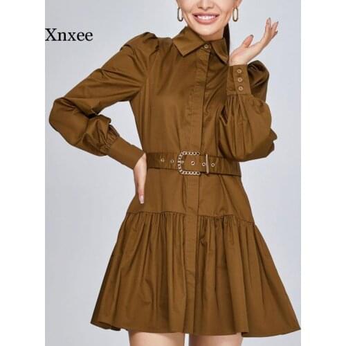 Spring Korean Style Woman Dress V-Neck Lantern Sleeve Loose Solid Ladies Elegant Autumn Mini Dresses Casual Party Vestidos 2021