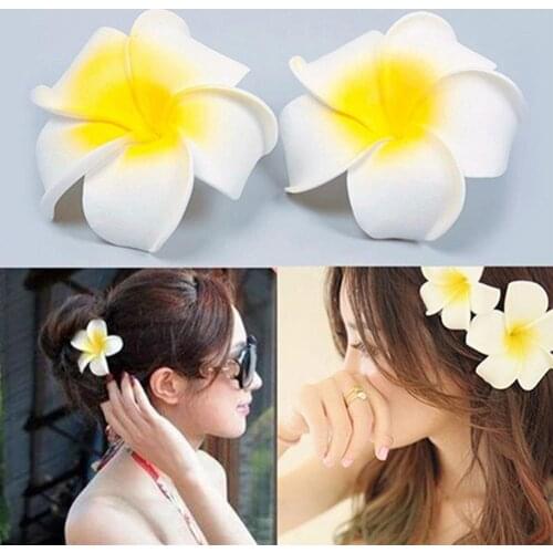 2 Pcs Hawaiian Foam Flower Bridal Wedding Party Hair Clip White Plumeria Decor Hair Clip New Headwear Apparel Accessories
