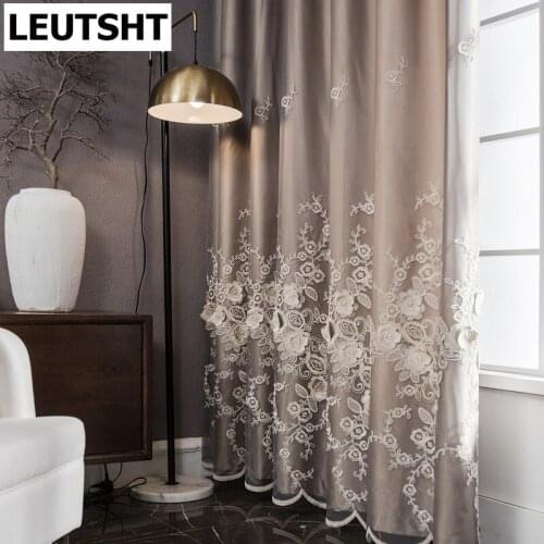2021 Modern Light Luxury Double Curtain for Black Gold Rose Embossed Living Room Bedroom Blackout Curtain Customization
