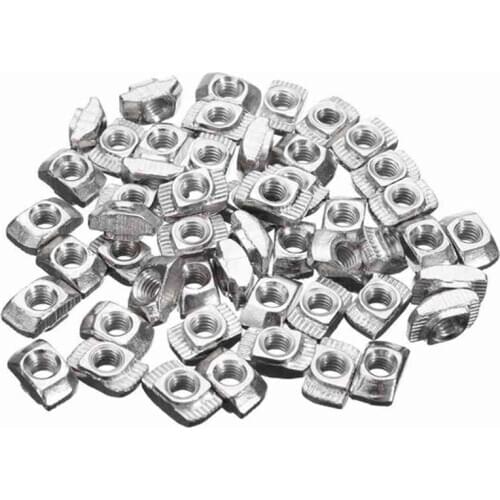 50pcs M4-20 T-Nut Female Thread T Slot Hammer Head Drop in Nut 50pcs Silver Tone