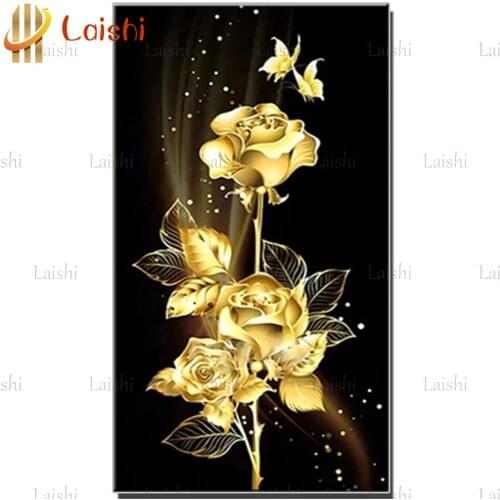 5D DIY Diamond Painting Gold Rose Full Drill Square Round drill Diamonds Embroidery Flower Entrance Wall Decorations Craft Kit