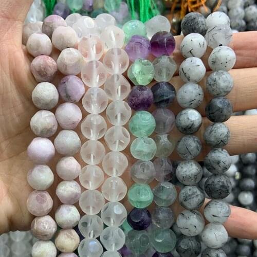 9-10mm Natural Spodumene Fluorite Black Rutilate Quartz Beads Round DIY Loose Beads For Jewelry Making Beads Bracelet Necklace