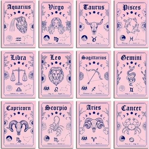 Constellation Nursery Poster Print Astrology Boho Cancer Zodiac Astrology Canvas Painting Water Star Decoration Wall Art Picture