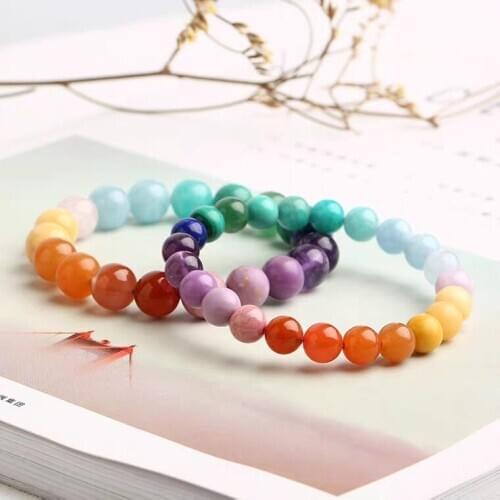 Rainbow Natural Different Mixed Stone Chalcedony Lapis Amazonite Rose Quartz Agate Round Beads Bracelet 8mm 10mm 12mm 14mm AAAAA