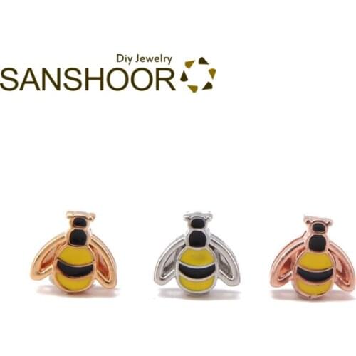 SANSHOOR Lovely Bee Bracelet Slide Charms Fit 8mm Wide Wrapped Leather Keeper Bracelet Wristband Toddler Children Gifts 6Pcs