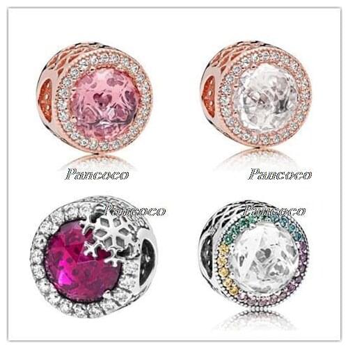 925 Sterling Silver Charm Rainbow Radiant Hearts With Mix Crystal Beads Fit Pandora Bracelet & Necklace Diy Jewelry