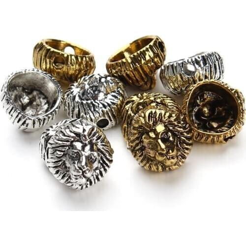20pcs/lot Antique Gold & Silver Color Tibean Lion Head Beads Metal Spacer Charm Beads for DIY Jewelry Bracelets Making