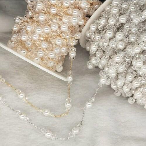 1meter 6mm Imitation Pearl Beaded Copper Chain Crystal Beads Cable Chain for Diy Necklace Bracelet Jewerly Making Accessories