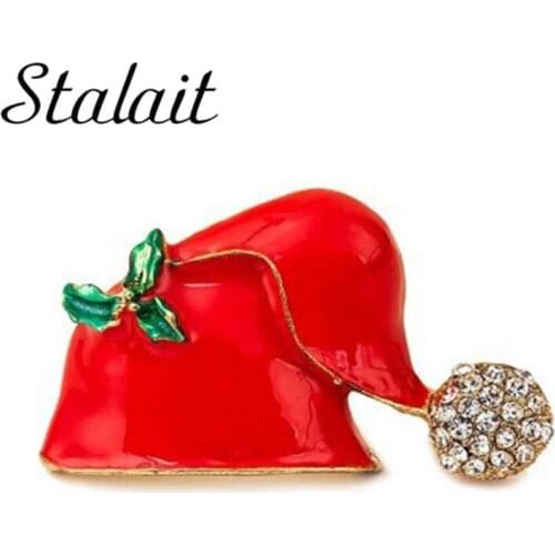 Elegant Red Hat Christmas Brooches Pins Enamel Full Rhinestone Pin Brooch Pin Christmas Best Gift For Child Xmas Jewelry