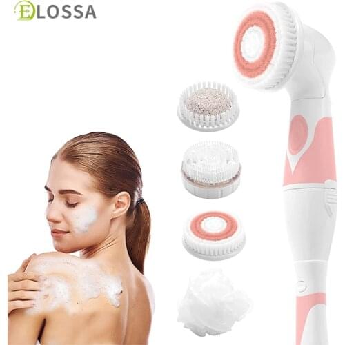 ELOSSA Electric Body Shower Brush Scrubber Multi Face Waterproof Body Cleansing Brush Set for Deep Cleaning Exfoliating