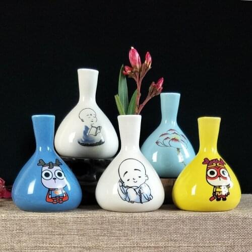 Ceramic Aromatherapy Vase Crafts Creative Home Furnishing Ornaments Hand-painted Making Little Monk Car Decoration Flower Pots