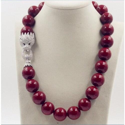 Beautiful NEW Huge 20mm Genuine Red Shell Pearl Necklace 18" AAA Crystal Clasp