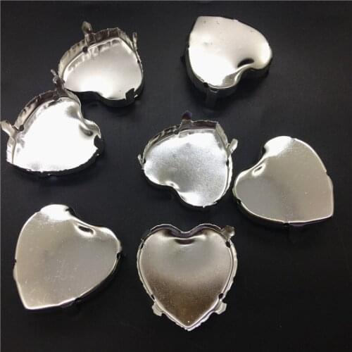 TopStone 10mm 14mm 27mm Heart Shape Empty Metal Cup Claw Setting Silver Golden Color For Fitting Rhinestone