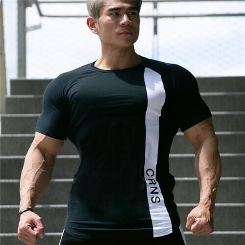 Mens Summer Casual T-ShirtsMens Short Sleeve T-Shirts Bodybuilding and Fitness Mens Gyms Clothing Workout Cotton T-Shirt Men