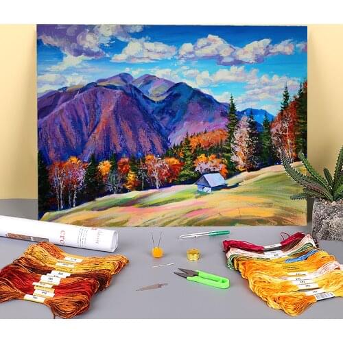 Landscape Mount Bliznytsia Printed 11CT Cross-Stitch DIY Embroidery Set DMC Threads Handiwork Painting Craft Hobby Jewelry