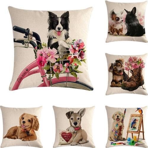 Pet Dog Pattern Cotton Linen Throw Pillow Cherina Cushion Cover Car Home Sofa Decorative Pillowcase ZY325