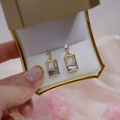 New S925 Silver Needle Flash Diamond 14k Real Gold Noble Temperament Geometric Earrings High End Banquet Female Jewelry Gift