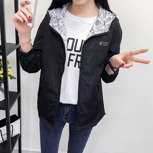 New Zipper Reversible Hoodie Loose Garment Plus Size Windbreaker Famale Spring Autumn Fashion Women Bomber Women Jacket Pocket