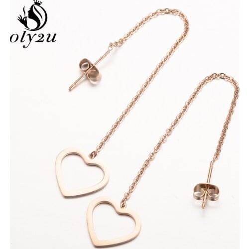 Oly2u Love Heart Dangle Earrings for Women Stainless Steel Long Link Drop Earrings Fashion Weeding Ear Jewelry femme Brincos