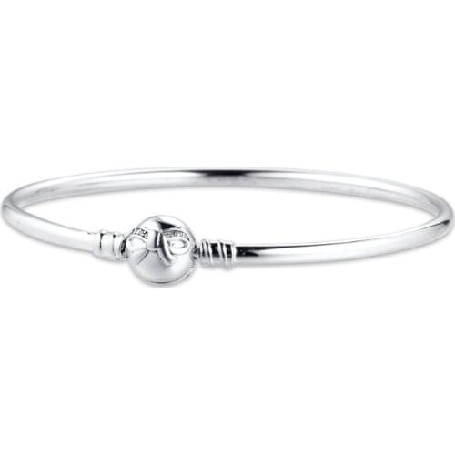 Wholesale 925 Sterling Silver Clear CZ Dainty Bow Clasp Charm Bangle Bracelets for Women Luxury Jewelry accesorios mujer