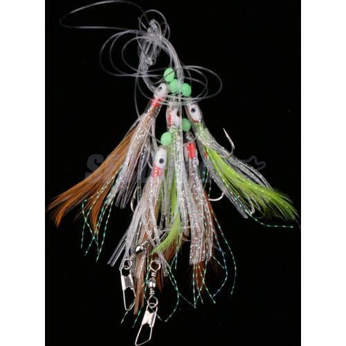 Shining Fish Skin Bait Sabiki Rigs with 5 Hooks Sea Fishing Multicolor Flasher Bait Rigs with Barrel Swivel Herring