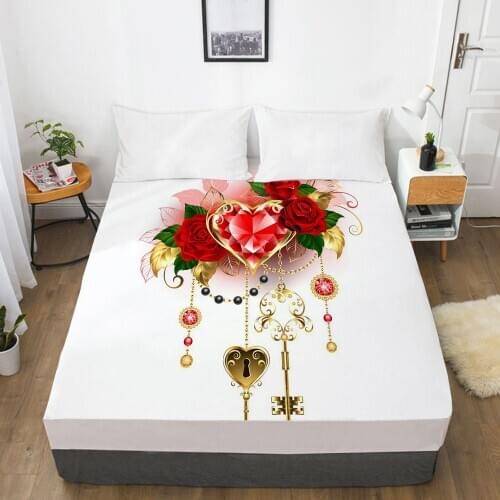 3D HD Digital Printing Custom Bed Sheet With Elastic,Fitted Sheet Twin Full Wedding Bedding Mattress Cover 180x200cm