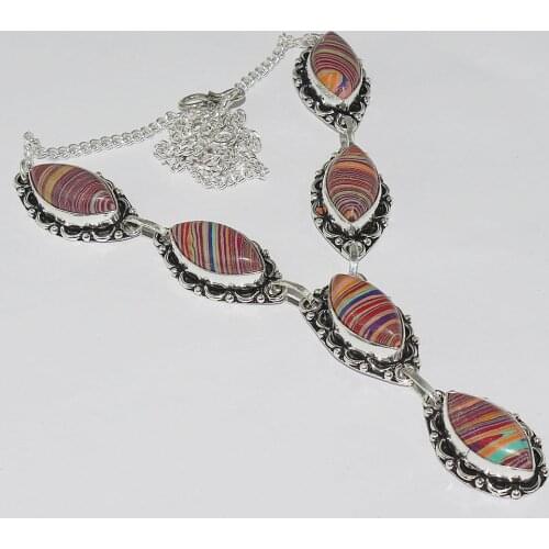 Rainbow Calsilica Necklace Silver Overlay over Copper , 45.6cm, N1175