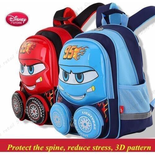 Disney 3D Lightning McQueen Waterproof School Book Backpack Kids New Upgraded Reflective Large Capacity Red Bag Creative Gift