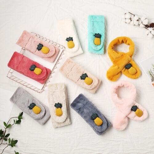 Children Winter Scarf Boys Girls Scarves Baby Cute Imitation Rabbit Fur Collar Scarf Cartoon Ananas Neck Warmers Present