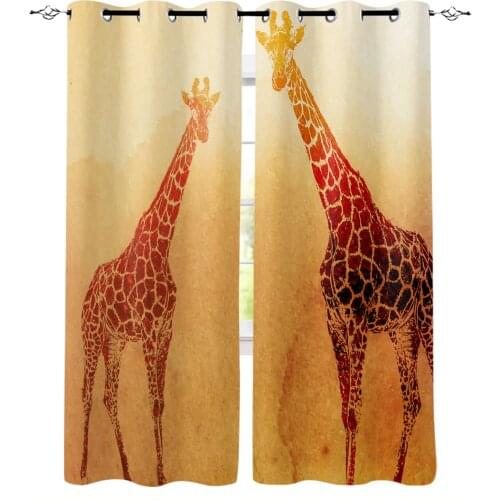Giraffe Streaks Animal Retro Curtains for Living Room Bedroom Kitchen Window Treatment Curtain Home Decoration