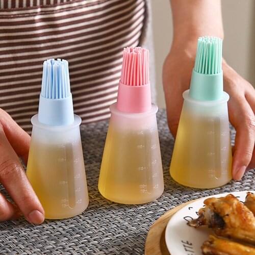 3Pcs Silicone Oil Bottle Brush with Cover High Temperature Grill Oil Brushes Liquid Basting Oil Brush Kitchen Baking Bbq Tool