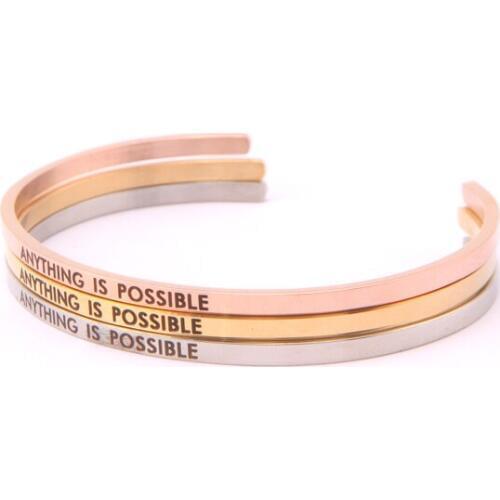 Somsoar Jewelry Smear carving "ANYTHING IS POSSIBLE" Cuff Inspiration half open Mantra Bracelet & Bangle as Valentines Gift