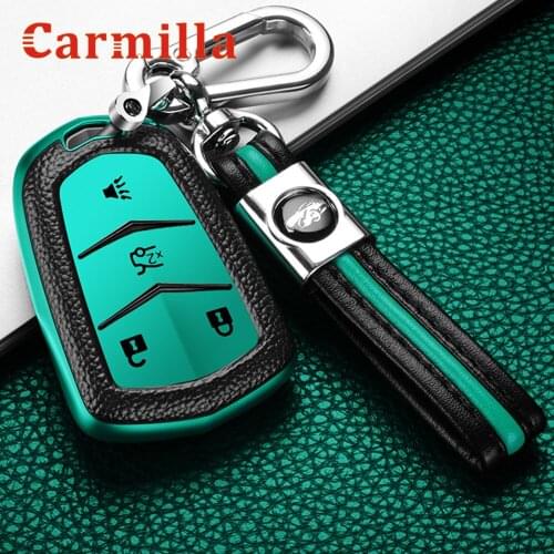 TPU Leather Remote Smart Key Cover Fob Case Shell For Cadillac ATS CT6 CTS DTS XT5 Escalade ESV SRX STS XTS ELR 2014 - 2021