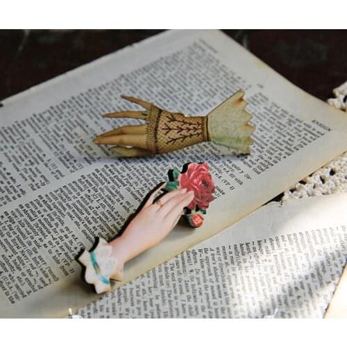 Vintage Rose in Hand Brooch Hands Sweater Pin Victorian Inspired Wooden Brooches Unique Retro Jewelry