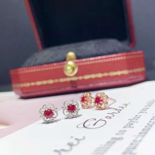 New Design Silver Ruby Stud Earrings for Daily Wear 4mm*6mm Translucent Ruby Earrings Solid 925 Silver Natural Ruby Jewelry