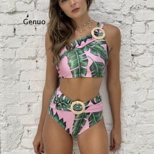 Biquinis Feminino 2021 Sexy Swimwear Women Bikinis One Shoulder Ruffled Green Swimsuit Women Bikini Set
