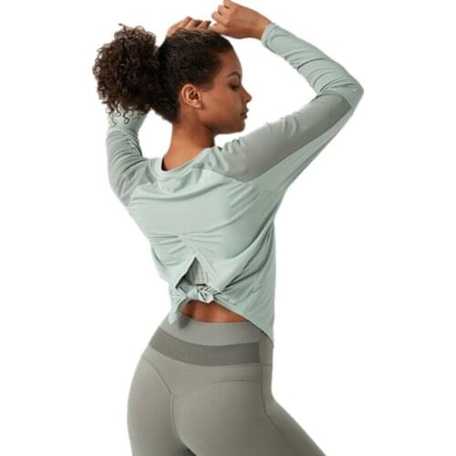 Both Sides Of The Arm Breathable Mesh Patchwork Women Yoga Top Back Split Can Bandage Loose Long Sleeve Fitness Running T-Shirt