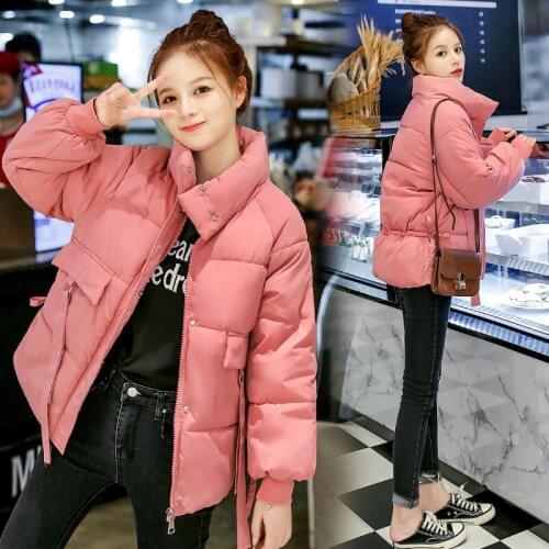 Winter Women Short Puffer Jacket Thick Warm Cotton Padded Parkas for Female Stand Collar Casual Zipper Bubble Coat with Pockets