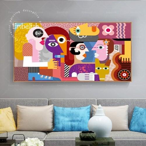 1 Pieces Cartoon Abstract Group Family Wall Pictures For Living Room Home Decor HD Canvas Prints Artworks Home Decor Posters