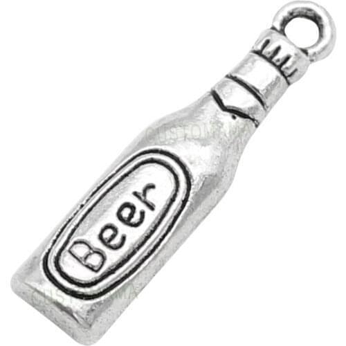 100pcs--Antique Silver Beer Bottle Charms Pendant 24x6mm