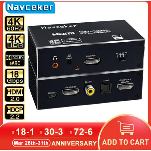 2021 Best eARC HDMI 2.0 Audio Extractor 4K 60Hz RGB8:8:8 HDR HDMI Splitter Audio Converter 4K HDMI to Optical TOSLINK SPDIF 7.1