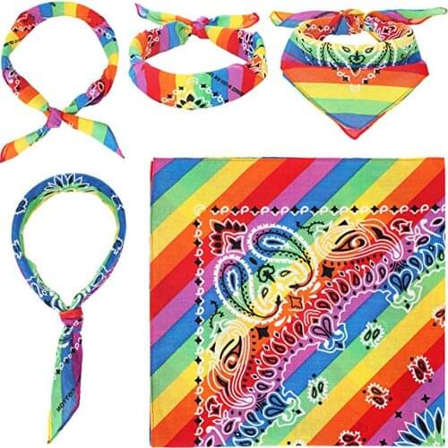 4PCS Rainbow Bandana Square Headband Hip-hop Gay Pride Bandana Headband For Women Men Holiday Festival Party Celebration