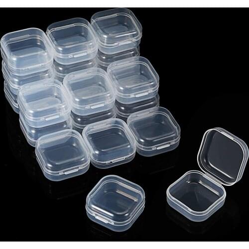 50Pcs Small Boxes Square Transparent Plastic Box Jewelry Storage Case Finishing Container Packaging Storage Box for Earrings
