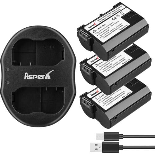 3Pcs EN-EL15 EN EL15a + USB Dual Charger for Nikon D7500,D7200,D7100,D7000,D850, D750,D500,D810a,D810,D800e,D800,D610,D600& More