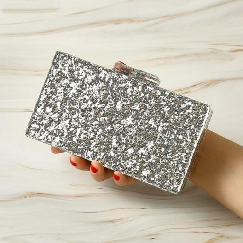 Acrylic Female Casual Rectangle Mini Phone Coin New Trend Handbag Crossbody Bag Evening Silver Gold Glitter Box Clutches wallet