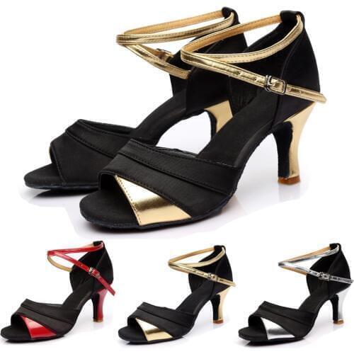 Satin Latin Dance Shoes Women Ladies Girls Latin Shoes Salsa Tango Ballroom Black Red Gold Silver Dance Shoes Heel 5/7cm A02G-2