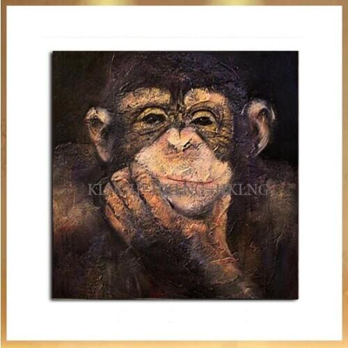 Free Shipping Handpainted Oil Painting On Canvas Listening to music Monkey Designed Oil Painting Abstract Modern Canvas Wall Art